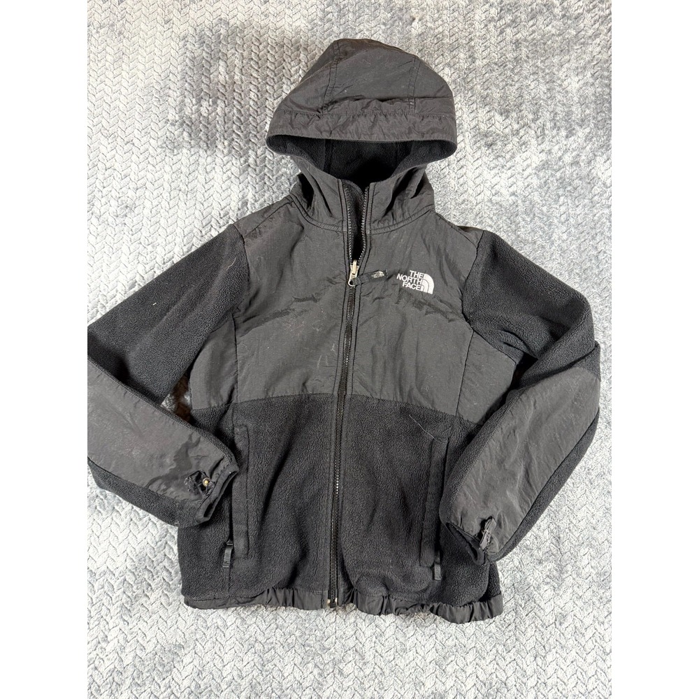 The North Face Denali Fleece Hoodie Girls Medium Black Full Zip Outdoor Hiking